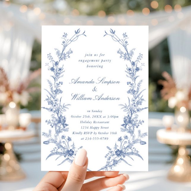 Victorian Blue French Garden Engagement Party Invitation (Creator Uploaded)