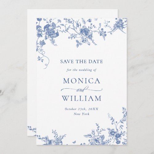 Victorian Blue French Garden Floral Photo Wedding Save The Date