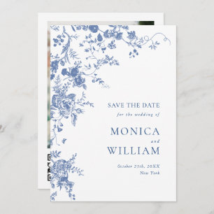 Victorian Blue French Garden Floral Photo Wedding Save The Date
