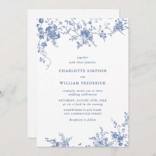 Victorian Blue French Garden Floral Wedding Invitation