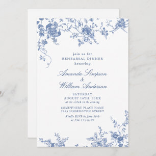 Victorian Blue French Garden Rehearsal Dinner Invitation