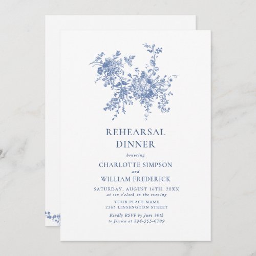 Victorian Blue French Garden Rehearsal Dinner Invitation