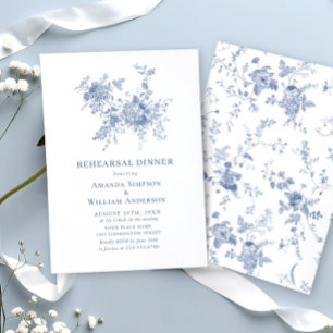 Victorian Blue French Garden Rehearsal Dinner Invitation