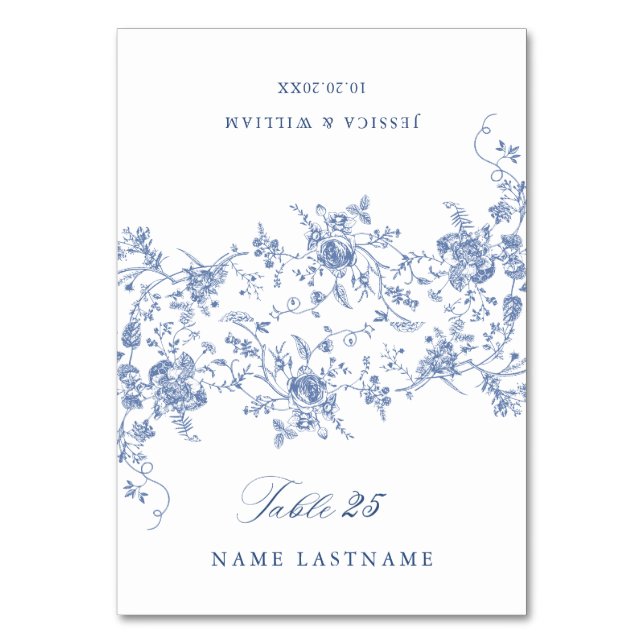 Victorian Blue French Garden Wedding Escort Card (Front)