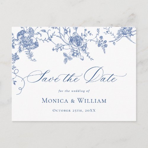 Victorian Blue French Garden Wedding Save the Date Postcard