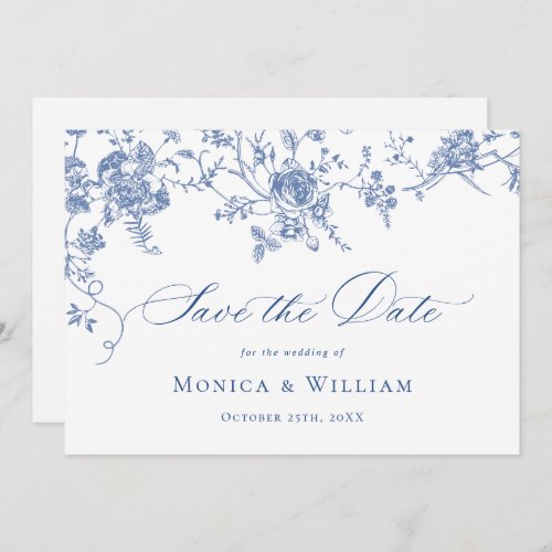 Victorian Blue French Roses Garden Floral Wedding Save The Date