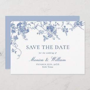 Victorian Blue French Roses Garden Floral Wedding Save The Date