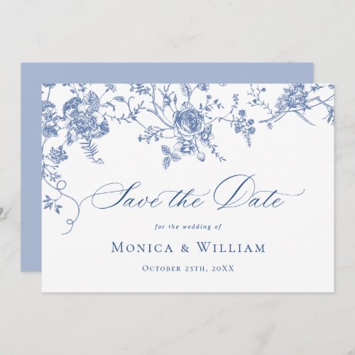 Victorian Blue French Roses Garden Floral Wedding Save The Date