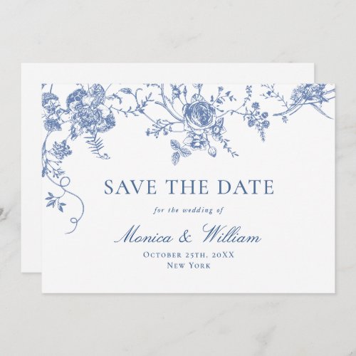 Victorian Blue French Roses Garden QR code Wedding Save The Date