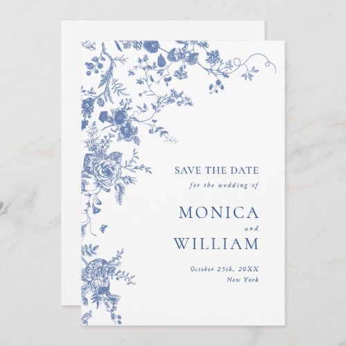 Victorian Blue French Toile Garden Floral Wedding Save The Date