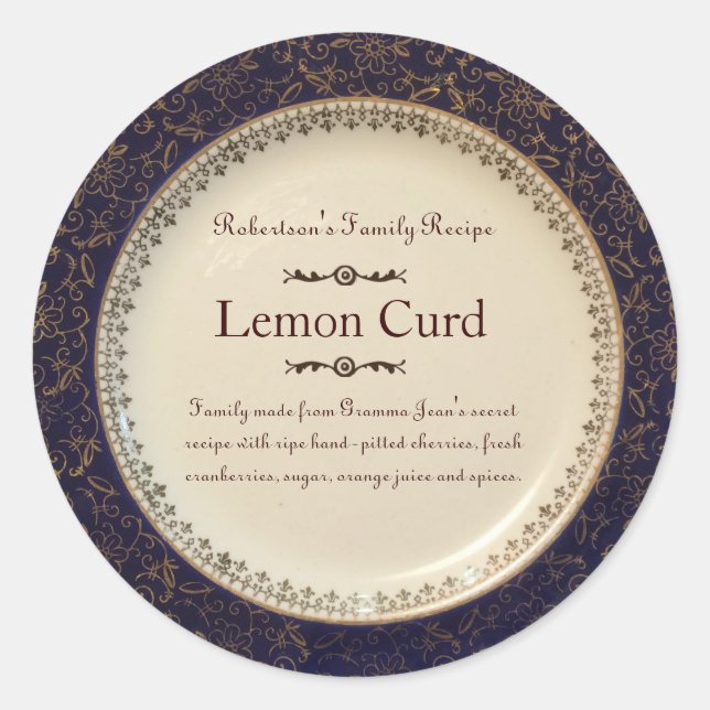 Victorian Blue & Gold Holiday Label Sticker (Front)