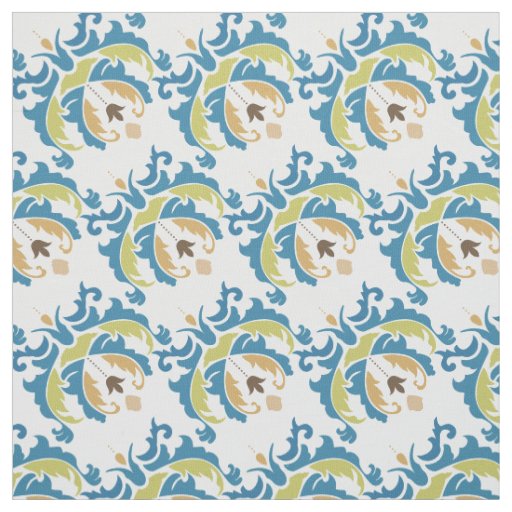 Victorian Blue Green Botanical Floral Fabric