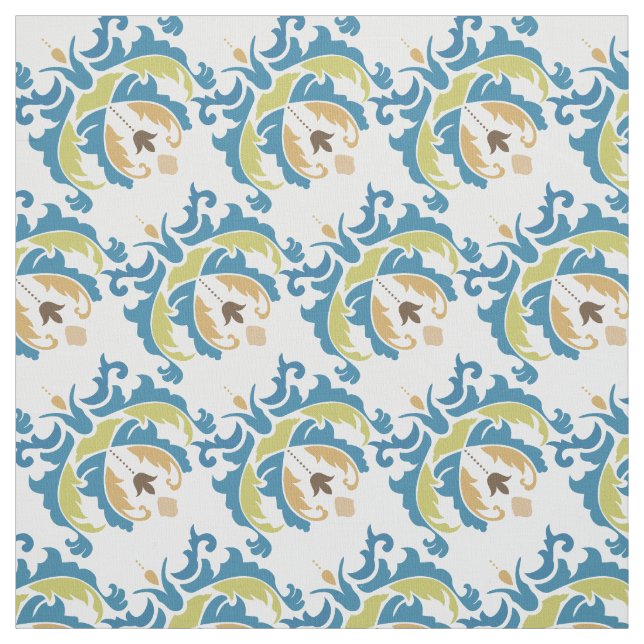 Victorian Blue Green Botanical Floral Fabric (Swatch)
