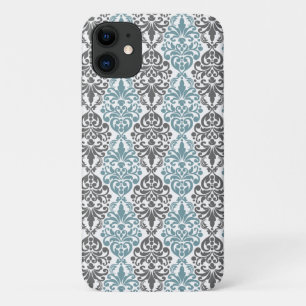 Victorian Blue Grey Vintage Damask Lace Pattern iPhone 11 Case