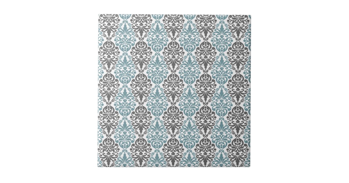 Victorian Blue Grey Vintage Damask Lace Pattern Tile Zazzle