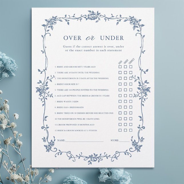 Victorian Blue 'Over or Under' Bridal Shower Game (Creator Uploaded)