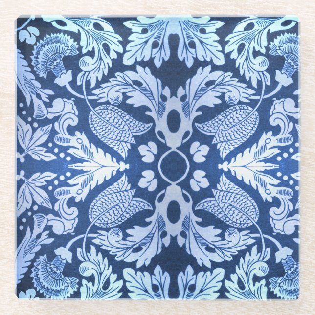 Victorian Blue Pattern Glass Coaster (Front)