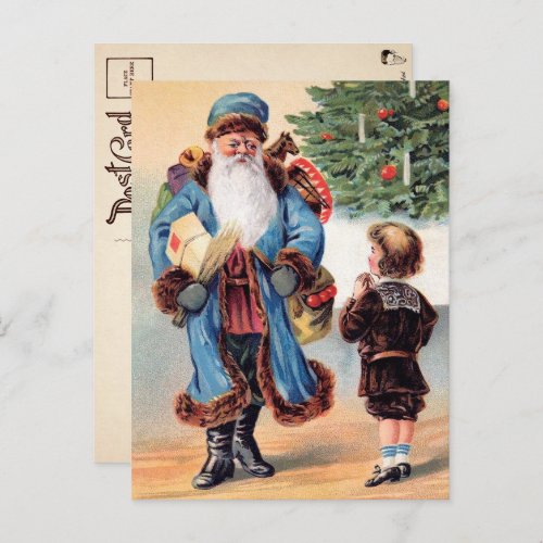 Victorian Blue Robed Santa Postcard