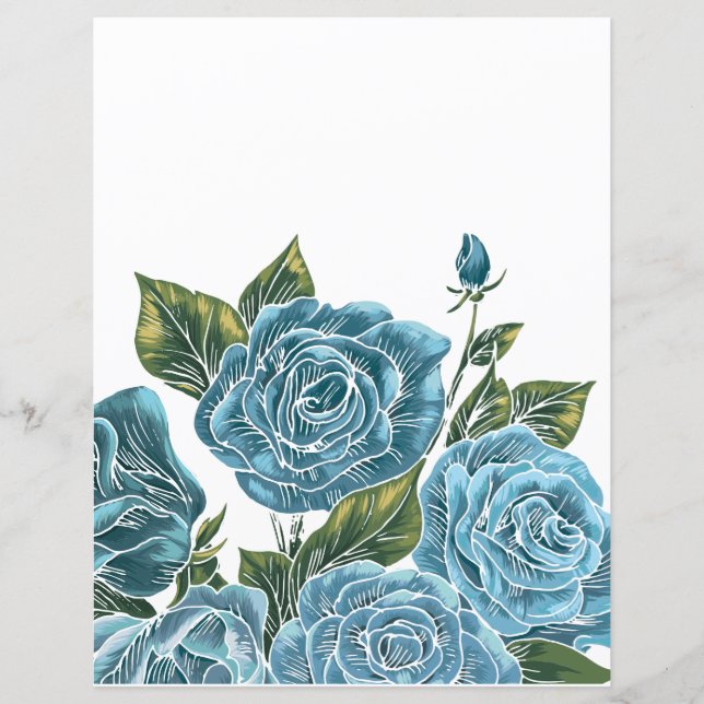 Victorian Blue Roses Journal Scrapbook Paper (Front)