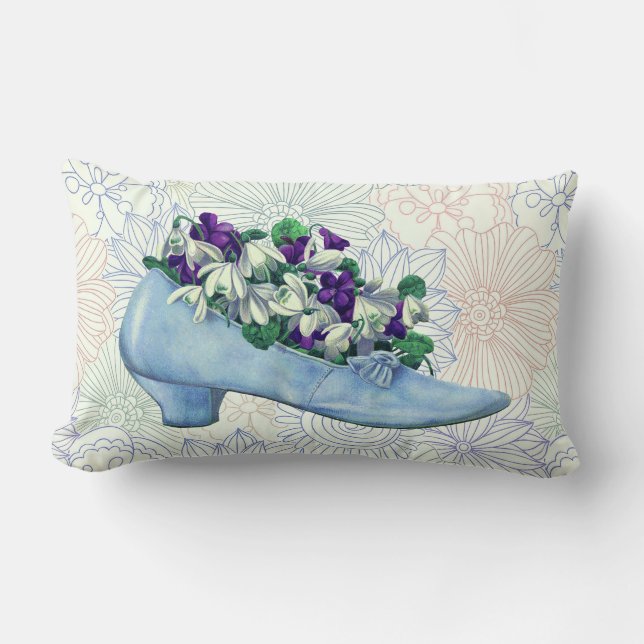 Victorian Blue Shoe Floral Lumbar Pillow (Front)