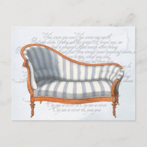 Victorian Blue Stripe Chaise Lounge Invitation Postcard