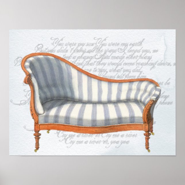 Victorian Blue Stripe Chaise Lounge Poster (Front)