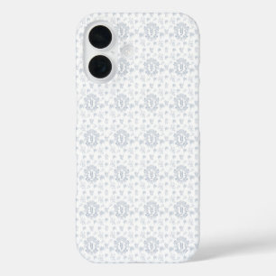Victorian Blue Toile Repeating Monogram Name iPhone 16 Case