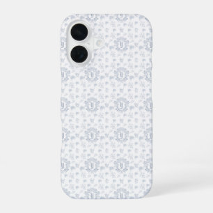 Victorian Blue Toile Repeating Monogram Name iPhone 16 Case