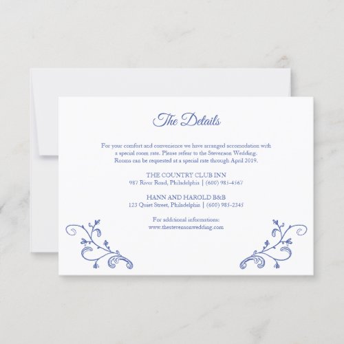 Victorian Blue Wedding Details Card