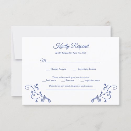 Victorian Blue Wedding RSVP Card