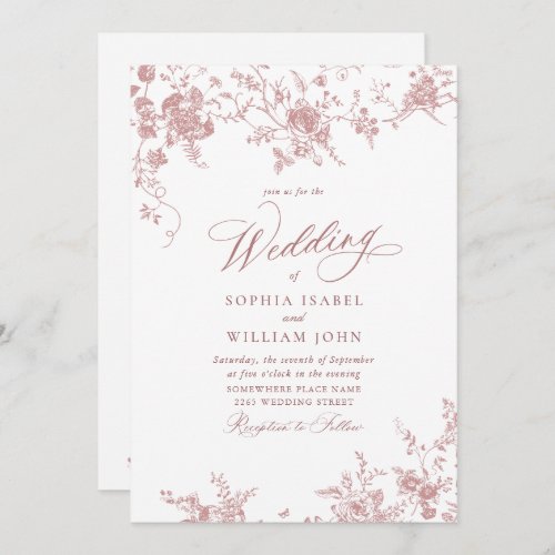 Victorian Blush Pink French Garden QR code Wedding Invitation