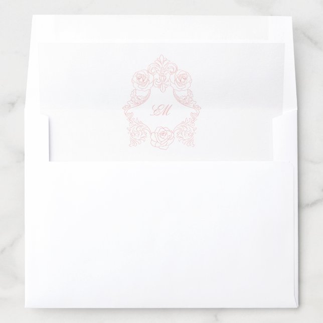Victorian Blush Pink Initials Crest Monogram Envelope Liner (In Envelope)