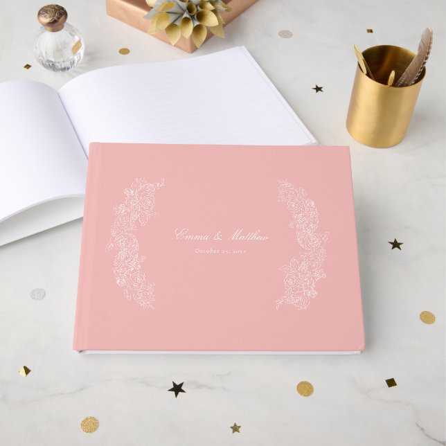 Victorian Blush Pink Monogram Crest Guest Book (Front Open)
