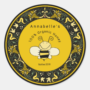 Victorian Boarder Cute Honey Bee Classic Round Sticker
