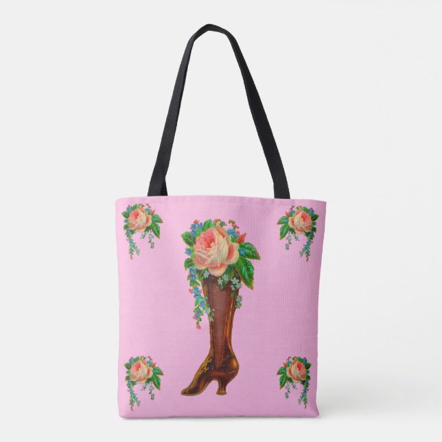Victorian boot holding flowers tote bag (Back)