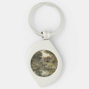 Victorian Botanical Swan Lake Oil Painting Keychain
