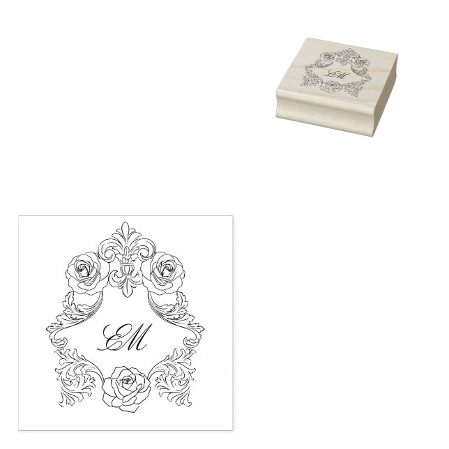 Victorian Botanical Wreath Crest Monogram Rubber Stamp (Stamped)