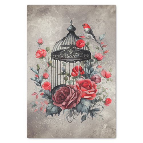 Victorian Boudoir  Antique Birdcage and Red Roses Tissue Paper