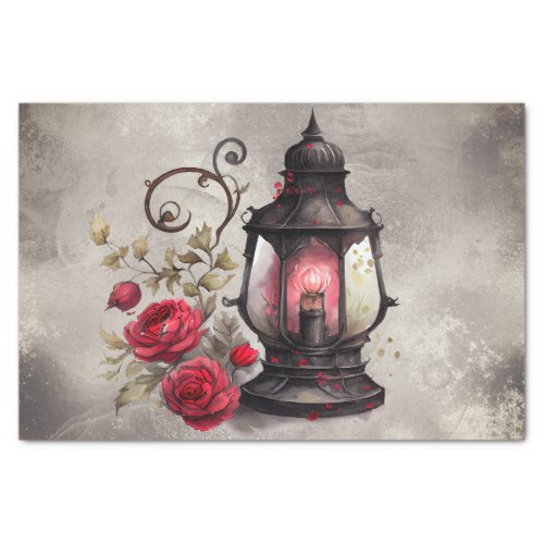 Victorian Boudoir  Antique Lantern With Red Roses Tissue Paper