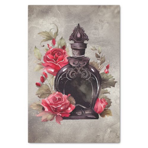 Victorian Boudoir  Old Perfume Bottle With Roses Tissue Paper