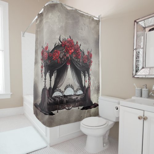 Victorian Boudoir  Old Scarf Canopy Poster Bed Shower Curtain