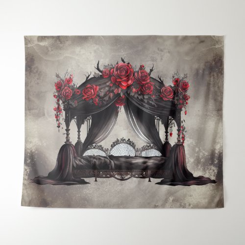 Victorian Boudoir  Old Scarf Canopy Poster Bed Tapestry