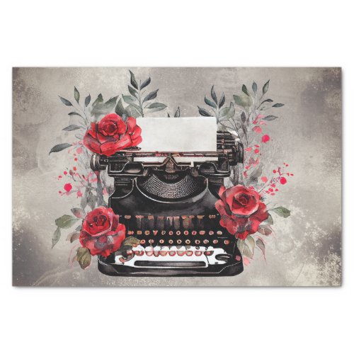 Victorian Boudoir  Old Typewriter With Red Roses Tissue Paper