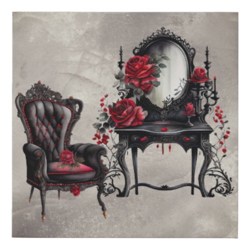 Victorian Boudoir  Old Vanity and Parlor Armchair Faux Canvas Print