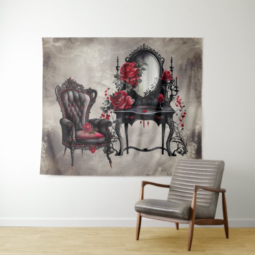 Victorian Boudoir  Old Vanity and Parlor Armchair Tapestry