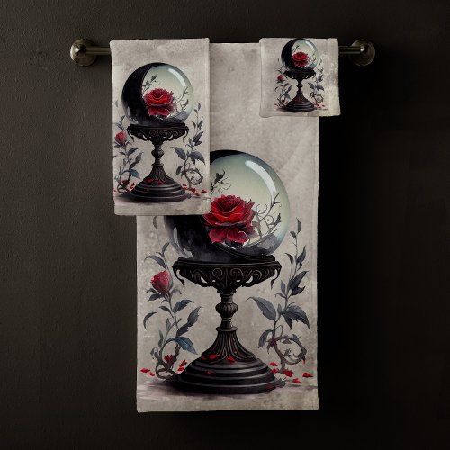 Victorian Boudoir  Red Rose and Moon Crystal Ball Bath Towel Set