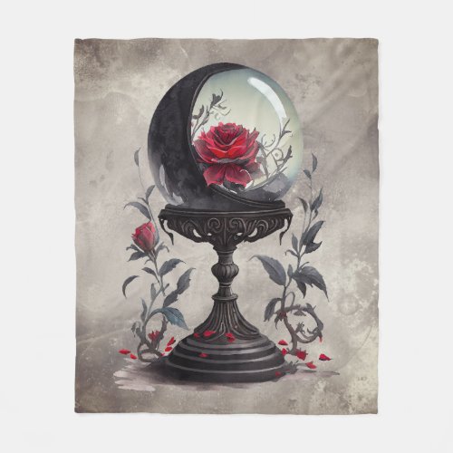 Victorian Boudoir  Red Rose and Moon Crystal Ball Fleece Blanket