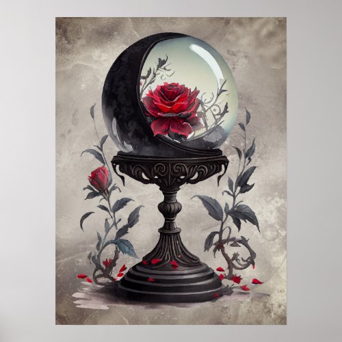 Victorian Boudoir  Red Rose and Moon Crystal Ball Poster