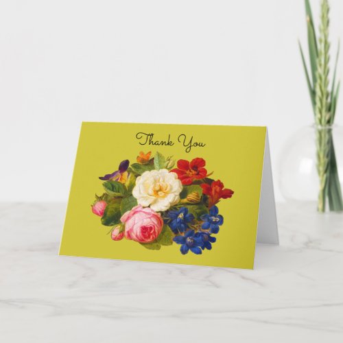 Victorian Bouquet with Roses and Butterfly  Thank You Card