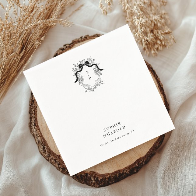 Victorian Bow Monogram Wedding or Engagement Party Napkins (Creator Uploaded)